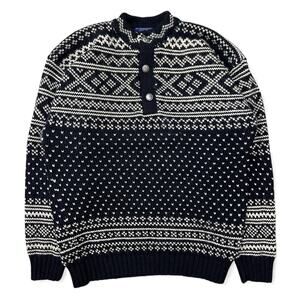 Vintage Tommy Hilfiger Fair Isle Winter Snowflake Holiday Sweater Black White L